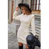 imageBlooming Jelly Womens Mini Sweater Dress Mock Neck Ruffle Long Puff Sleeve Ribbed Casual Bodycon Fall Dresses Winter ClothesApricot