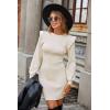 imageBlooming Jelly Womens Mini Sweater Dress Mock Neck Ruffle Long Puff Sleeve Ribbed Casual Bodycon Fall Dresses Winter ClothesApricot