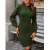 imageBlooming Jelly Womens Mini Sweater Dress Mock Neck Ruffle Long Puff Sleeve Ribbed Casual Bodycon Fall Dresses Winter ClothesArmy Green