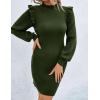 imageBlooming Jelly Womens Mini Sweater Dress Mock Neck Ruffle Long Puff Sleeve Ribbed Casual Bodycon Fall Dresses Winter ClothesArmy Green