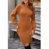 imageBlooming Jelly Womens Mini Sweater Dress Mock Neck Ruffle Long Puff Sleeve Ribbed Casual Bodycon Fall Dresses Winter ClothesBrown
