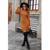 imageBlooming Jelly Womens Mini Sweater Dress Mock Neck Ruffle Long Puff Sleeve Ribbed Casual Bodycon Fall Dresses Winter ClothesBrown