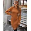 imageBlooming Jelly Womens Mini Sweater Dress Mock Neck Ruffle Long Puff Sleeve Ribbed Casual Bodycon Fall Dresses Winter ClothesBrown