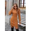 imageBlooming Jelly Womens Mini Sweater Dress Mock Neck Ruffle Long Puff Sleeve Ribbed Casual Bodycon Fall Dresses Winter ClothesBrown