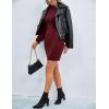 imageBlooming Jelly Womens Mini Sweater Dress Mock Neck Ruffle Long Puff Sleeve Ribbed Casual Bodycon Fall Dresses Winter ClothesBurgundy
