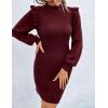 imageBlooming Jelly Womens Mini Sweater Dress Mock Neck Ruffle Long Puff Sleeve Ribbed Casual Bodycon Fall Dresses Winter ClothesBurgundy