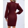 imageBlooming Jelly Womens Mini Sweater Dress Mock Neck Ruffle Long Puff Sleeve Ribbed Casual Bodycon Fall Dresses Winter ClothesBurgundy