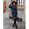 imageBlooming Jelly Womens Mini Sweater Dress Mock Neck Ruffle Long Puff Sleeve Ribbed Casual Bodycon Fall Dresses Winter ClothesNavy Blue