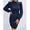 imageBlooming Jelly Womens Mini Sweater Dress Mock Neck Ruffle Long Puff Sleeve Ribbed Casual Bodycon Fall Dresses Winter ClothesNavy Blue