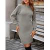 imageBlooming Jelly Womens Mini Sweater Dress Mock Neck Ruffle Long Puff Sleeve Ribbed Casual Bodycon Fall Dresses Winter ClothesSand Grey