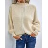imageBlooming Jelly Womens Mock Neck Sweater Cable Knit Puff Sleeve Chunky Pullover Sweaters Fall Outfits Fashion Winter ClothesBeige