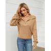 imageBlooming Jelly Womens Quarter Zip Pullover Sweaters Cropped V Neck Loose Fit Trendy Tops 2023 Casual Fall SweaterKhaki
