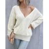 imageBlooming Jelly Womens Sexy VNeck Knitted Sweaters Wrap Lantern Sleeve Chunky Fall Winter Pullover Tops with PearlsApricot
