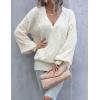 imageBlooming Jelly Womens Sexy VNeck Knitted Sweaters Wrap Lantern Sleeve Chunky Fall Winter Pullover Tops with PearlsApricot