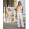 imageBlooming Jelly Womens Silk Dressy Casual Business Blouse Ruffle Sleeve Tops Summer V Neck Pleated Work ShirtsBeige