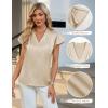 imageBlooming Jelly Womens Silk Dressy Casual Business Blouse Ruffle Sleeve Tops Summer V Neck Pleated Work ShirtsBeige