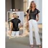 imageBlooming Jelly Womens Silk Dressy Casual Business Blouse Ruffle Sleeve Tops Summer V Neck Pleated Work ShirtsBlack
