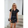 imageBlooming Jelly Womens Silk Dressy Casual Business Blouse Ruffle Sleeve Tops Summer V Neck Pleated Work ShirtsBlack