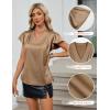 imageBlooming Jelly Womens Silk Dressy Casual Business Blouse Ruffle Sleeve Tops Summer V Neck Pleated Work ShirtsKhaki