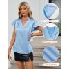 imageBlooming Jelly Womens Silk Dressy Casual Business Blouse Ruffle Sleeve Tops Summer V Neck Pleated Work ShirtsSky Blue