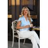 imageBlooming Jelly Womens Silk Dressy Casual Business Blouse Ruffle Sleeve Tops Summer V Neck Pleated Work ShirtsSky Blue