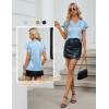 imageBlooming Jelly Womens Silk Dressy Casual Business Blouse Ruffle Sleeve Tops Summer V Neck Pleated Work ShirtsSky Blue