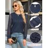 imageBlooming Jelly Womens Waffle Knit Tops Dressy Business Casual Blouses Lace Long Sleeve Work Shirts Fall ClothesDark Blue