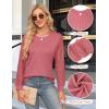 imageBlooming Jelly Womens Waffle Knit Tops Dressy Business Casual Blouses Lace Long Sleeve Work Shirts Fall ClothesPink