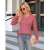imageBlooming Jelly Womens Waffle Knit Tops Dressy Business Casual Blouses Lace Long Sleeve Work Shirts Fall ClothesPink