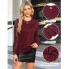 imageBlooming Jelly Womens Waffle Knit Tops Dressy Business Casual Blouses Lace Long Sleeve Work Shirts Fall ClothesWine Red