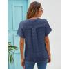 imageBlooming Jelly Womens White Chiffon Blouses Short Sleeve V Neck Shirts Summer Casual Polka Dot TopsDark Blue