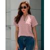 imageBlooming Jelly Womens White Chiffon Blouses Short Sleeve V Neck Shirts Summer Casual Polka Dot TopsPink