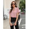 imageBlooming Jelly Womens White Chiffon Blouses Short Sleeve V Neck Shirts Summer Casual Polka Dot TopsPink