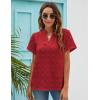 imageBlooming Jelly Womens White Chiffon Blouses Short Sleeve V Neck Shirts Summer Casual Polka Dot TopsRed