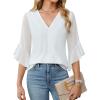 imageBlooming Jelly Womens 34 Length Sleeve Tops Dressy Casual Business Blouses Ruffle Work Shirts Summer OutfitsWhite