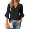 imageBlooming Jelly Womens 34 Length Sleeve Tops Summer Dressy Business Casual Blouses Work Shirts Chiffon V Neck Outfits 2025Black