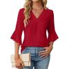imageBlooming Jelly Womens 34 Length Sleeve Tops Summer Dressy Business Casual Blouses Work Shirts Chiffon V Neck Outfits 2025Red