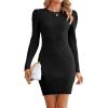 imageBlooming Jelly Womens Bodycon Sweater Dress Fall Long Sleeve Ribbed Knit Midi Dress Slim Elegant Sweater Mini DressBlack
