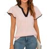 imageBlooming Jelly Womens Business Casual Blouses Short Ruffle Sleeve V Neck Dressy Tops Textured Ribbed Summer Trendy Work ShirtPink