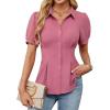 imageBlooming Jelly Womens Business Casual Tops Button Down Shirts Dressy Smocked Peplum Blouses Trendy Summer Outfits 2025Pink