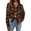 imageBlooming Jelly Womens Button Down Flannel Shirts Plaid Shacket Long Sleeve Collared Business Casual Tops Work BlousesBrown Plaid