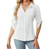 imageBlooming Jelly Womens Button Down Shirt 34 Sleeve Collared Pleated Business Casual Tops Ladies Trendy Summer Work BlouseWhite