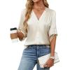 imageBlooming Jelly Womens Button Down Shirts 34 Sleeve Dressy Casual Tops Pleated Satin Silk Business Blouses 2025Apricot