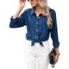 imageBlooming Jelly Womens Button Down Shirts Linen Long Sleeve Tops Business Casual Outfits Fall Pleated Trendy BlousesBlue