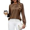 imageBlooming Jelly Womens Dressy Business Casual Blouse Pleated Long Sleeve Tops Satin Silk Work Shirt Fall Outfits 2024Brown