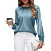 imageBlooming Jelly Womens Dressy Business Casual Blouse Pleated Long Sleeve Tops Satin Silk Work Shirt Fall Outfits 2024Turquoise