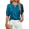 imageBlooming Jelly Womens Dressy Business Casual Blouses Silk Puff Sleeve Tops Summer Outfits V Neck Pleated Work Shirts 2025Turquoise