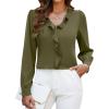 imageBlooming Jelly Womens Dressy Casual Blouse Business Long Sleeve Tops Ruffle V Neck Work Shirt Fall Outfit 2024Army Green