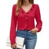 imageBlooming Jelly Womens Dressy Casual Blouse Business Long Sleeve Tops Ruffle V Neck Work Shirt Fall Outfit 2024Red