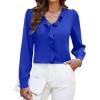 imageBlooming Jelly Womens Dressy Casual Blouse Business Long Sleeve Tops Ruffle V Neck Work Shirt Fall Outfit 2024Royal Blue
